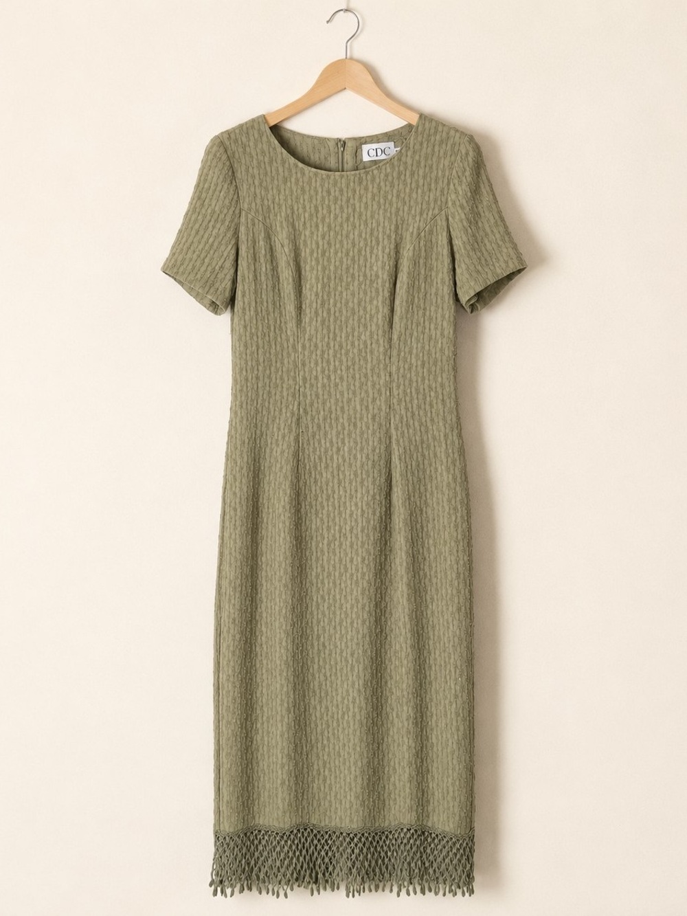 CDC Olive Knit Midi Dress with Fringe Detail